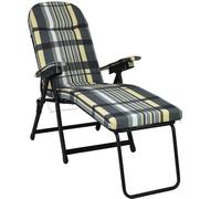 Marvin Poltrona Sdraio da Giardino con Poggiapiedi Barbara, Sdraio Reclinabile Regolabile, Sedia Sdraio Cuscino Imbottito 7 cm Braccioli Relax per Interno o Esterno (Grigio/Avorio Scozzese)