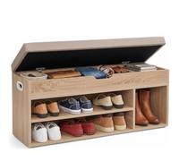 Marvin Scarpiera Panca Ingresso, Panca Contenitore in Legno con Cuscino Imbottito, 4 Scomparti, Ripiani, Cassapanca Soggiorno Corridoio Camera da Letto