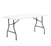 Marvin Tavolo Rettangolare Salvaspazio Slim Bivacco con Gambe Pieghevoli in Acciaio e Top Bianco Portatile per Campeggio Feste Giardino Catering (198cm)