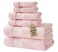 Marvione Set di 6 asciugamani da bagno, 100% cotone turco, altamente assorbenti e morbidi, per il bagno, 2 asciugamani da bagno, 2 asciugamani per le mani, 2 salviette, rosa