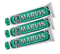 MARVIS Classic Strong Mint, dentifricio con menta piperita per una freschezza tonificante e di lunga durata, rimuove la placca e i rivestimenti più ostinati, con fluoro, 3 x 85 ml, confezione da 3