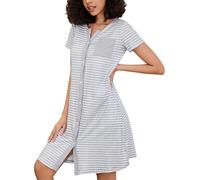 Marvmys Camicia da Notte Donna Cotone Camicia da Notte Donna Sexy Camicia da Notte Donna Manica Corta Camicie da Notte Donna a Righe con Bottoni, Grigio, S