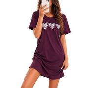 Marvmys Camicia da Notte Donna Cotone Maniche Corte Abbigliamento Donna Camicia da Notte Stampata Dell'Amore Confortevole Pigiama a Girocollo S-3XL
