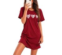 Marvmys Camicia da Notte Donna Cotone Maniche Corte Abbigliamento Donna Camicia da Notte Stampata Dell'Amore Confortevole Pigiama a Girocollo S-3XL