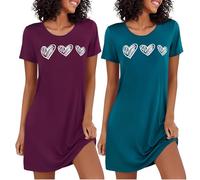 Marvmys Camicia da Notte Donna Cotone Maniche Corte Camicie da Notti Stampata Dell'Amore Girocollo Pigiama Due Pezzi S-4XL