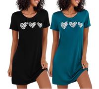 Marvmys Camicia da Notte Donna Cotone Maniche Corte Camicie da Notti Stampata Dell'Amore Girocollo Pigiama Due Pezzi S-4XL