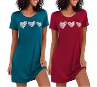 Marvmys Camicia da Notte Donna Cotone Maniche Corte Camicie da Notti Stampata Dell'Amore Girocollo Pigiama Due Pezzi S-4XL