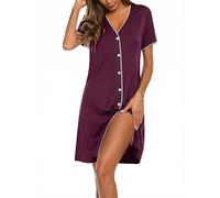 Marvmys Camicia da Notte Donna Manica Corta Cotone Estiva Scollo a V e Bottoni Camicie Notte con Tasche Casuale Sleepwear Parto Leggero per L'Allattamento Seno S-3XL