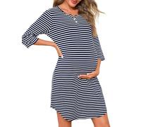 Marvmys Camicia da Notte Donna Premaman Cotone Pigiama Allattamento Manica 3/4 a Righe Camicie Notti Parto Ospedale con Bottoni