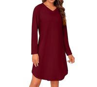 Marvmys Camicia da Notte Signore Sleepshirt Manica Lunga con Scollo a V Sleepshirt Donne Inverno Nightwear Femminile Sleep Dress S-3XL