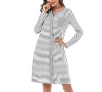 Marvmys Camicia Notte Donna Cotone Corta Cardigan con Scollo V Bottoni Donna Adatto Leggero e Confortevole per Il Parto Ospedaliero Quotidiano per L'Allattamento Seno Grigio-Manica Lunga XL