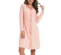 Marvmys Camicia Notte Donna Cotone Corta Cardigan con Scollo V Bottoni Donna Adatto Leggero e Confortevole per Il Parto Ospedaliero Quotidiano per L'Allattamento Seno Rosa-Manica Lunga S