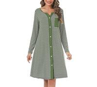 Marvmys Camicia Notte Donna Cotone Corta Cardigan con Scollo V Bottoni Donna Adatto Leggero e Confortevole per Il Parto Ospedaliero Quotidiano per L'Allattamento Seno Verde-Manica Lunga L
