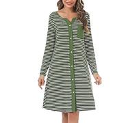 Marvmys Camicia Notte Donna Cotone Corta Cardigan con Scollo V Bottoni Donna Adatto Leggero e Confortevole per Il Parto Ospedaliero Quotidiano per L'Allattamento Seno Verde-Manica Lunga XXL