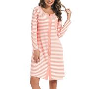 Marvmys Camicia Notte Donna Cotone Corta Cardigan con Scollo V Bottoni Donna Adatto Leggero e Confortevole per Il Parto Ospedaliero Quotidiano per L'Allattamento Seno Rosa-Manica Lunga L