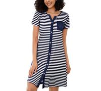 Marvmys Camicie da Notte da Donna in Cotone a Maniche Corte a Righe Abito da Notte con Bottone Camicia da Notte Cardigan da Donna S-XXL, Blu Marino, XL
