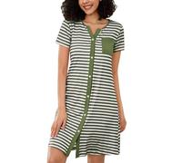 Marvmys Camicie da Notte da Donna in Cotone a Maniche Corte a Righe Abito da Notte con Bottone Camicia da Notte Cardigan da Donna S-XXL, Verde, S