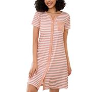 Marvmys Camicie da Notte da Donna in Cotone a Maniche Corte a Righe Abito da Notte con Bottone Camicia da Notte Cardigan da Donna S-XXL, Rosa, XXL