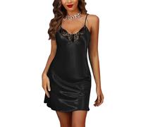 Marvmys Camicie Notte Donna Seta Camicie Notte Sexy Estive Scollo a V in Pizzo Tinta Unita Senza Maniche Lingerie Sottoveste con Spalline Sottili Regolabili S-XXL