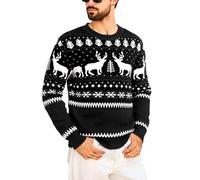 Marvmys Maglione Natalizio Uomo Manica Lunga Girocollo Morbido Accogliente Pullover Natalizia Invernale Caldo con Fiocco di Neve Renna