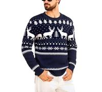 Marvmys Maglione Natalizio Uomo Manica Lunga Girocollo Morbido Accogliente Pullover Natalizia Invernale Caldo con Fiocco di Neve Renna