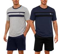 Marvmys Pigiama da Uomo Estate Cotone Maniche Corte Set Collo Rotondo Top e Pantaloncini con Tasca Due Pezzi