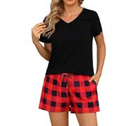 Marvmys Pigiama Donna Cotone Estivo Pigiami Donna Corto Set Pigiama Traspirante Morbido e Confortevole Cintura Regolabile in Vita e Tasche