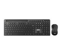 MARVO Set tastiera e mouse wireless 2.4G, layout inglese QWERTY ergonomico, con supporto per smartphone, per PC/laptop, nero