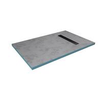 MARWELL Elemento doccia 90 x 140 x 4 cm, piastrellabile direttamente con canalina di scarico integrata in nero e scarico orizzontale, montaggio a pavimento e senza barriere, pendenza integrata