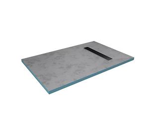 MARWELL Elemento doccia 90 x 140 x 4 cm, piastrellabile direttamente con canalina di scarico integrata in nero e scarico orizzontale, montaggio a pavimento e senza barriere, pendenza integrata