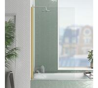 Marwell Parete pieghevole per vasca da bagno Golden Touch, 140 x 80 cm, colore oro, per vasca da bagno con vetro di sicurezza monolastra da 4 mm, telaio in alluminio di alta qualità in effetto oro
