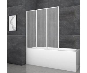 MARWELL Parete pieghevole per vasca da bagno Moon 120 x 130 x 5 cm - 3 pezzi e pieghevole - Box doccia per vasca da bagno in plastica con telaio in alluminio bianco di alta qualità