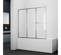 Marwell Parete pieghevole per vasca da bagno Silver Vital, cromata, 166,4 cm x 140 cm x 10 cm, elementi in vetro di sicurezza da 4 mm, con telaio in alluminio cromato e portasciugamani