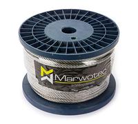 Marwotec - Fune metallica in acciaio inox, 50 metri, 3 mm, diametro su rotolo, struttura 7 x 7, secondo DIN 3055, in acciaio inox, con superficie liscia, carico di rottura: 517 kg