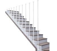 MARXAN Corrimano per Scale in Tubo Tondo Bianco, ringhiera per soffitta, Gradino a L, Recinzione da 30-150 cm, Pali per balaustra in Ferro battuto, parapetti Antiscivolo(150cm)
