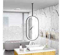 MARXAN Specchio Ovale a Un palo, Specchio da soffitto sospeso, Specchio con Illuminazione Smart Touch a 3 Colori con Cornice in Metallo Nero, Specchio per Il Trucco del Bagno dell'hotel(50cmx70cm)