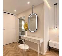 MARXAN Specchio Ovale Minimalista sospeso con Asta Singola, Specchio per Il Trucco da Bagno dell'hotel, Specchio da soffitto per Il Bagno di casa, Specchio con Illuminazione a LED(40cmx60cm)