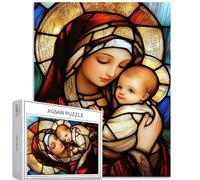 Mary Holding Baby Jesus - Puzzle da 1000 pezzi per adulti in vetro colorato, puzzle fai da te per la decorazione della casa, regali per la famiglia, perfetto per serate di gioco, 50 x 68 cm
