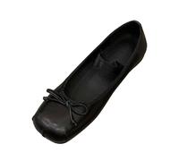 Mary Jane - Ballerine da donna, eleganti, con suola morbida, comode, con cinturino alla caviglia, punta rotonda, leggere, traspiranti, estive, con fiocco, scarpe estive, Nero , 35 EU