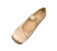 Mary Jane - Ballerine da donna, eleganti, con suola morbida, comode, con cinturino alla caviglia, punta rotonda, leggere, traspiranti, estive, con fiocco, scarpe estive, beige., 36 EU