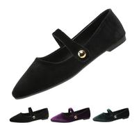 Mary Jane - Ballerine da donna in velluto, stile vintage, con cinturino, punta comoda, punto a mano, mocassini da balletto, Nero , 44 EU