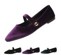 Mary Jane - Ballerine da donna in velluto, stile vintage, con cinturino, punta comoda, punto a mano, mocassini da balletto, Viola, 44 EU