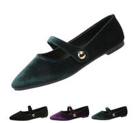 Mary Jane - Ballerine da donna in velluto, stile vintage, con cinturino, punta comoda, punto a mano, mocassini da balletto, Verde, 44 EU