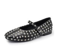 Mary Jane Ballerine Scarpe da Donna con Cinturino Borchie e Strass Brillantini Punta Tonda in Pelle Sintetica H90 Nero N.41