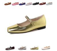 Mary Jane Flats Shoes, Square Toe Slip On Ballet Flats with Adjustable Ankle Strap, comfortable Casual Dress Shoes, gold, 40 EU