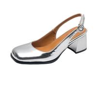 Mary Jane per Le Donne Décolleté Slingback Tacchi a Punta Quadrata Cinturino alla Caviglia Regolabile Tacco Grosso a Blocco Scuola Wedding Party Dress Shoes Argento 34 EU