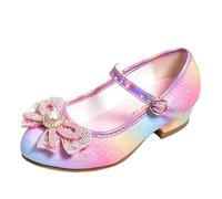 Mary Jane - Sandali da bambina, con tacco basso e brillantini, per feste, matrimoni, colore: arcobaleno, Arco arcobaleno glitterato, 32 EU