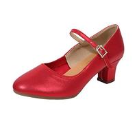 Mary Jane - Sandali da donna con tacco a blocco, sandali da ballo da donna, con punta chiusa, cinturino con fibbia impreziosita da strass, ciabatte versatili per allenamento da sala da ballo, gare
