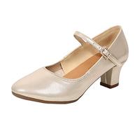 Mary Jane - Sandali da donna con tacco a blocco, sandali da ballo da donna, con punta chiusa, cinturino con fibbia impreziosita da strass, ciabatte versatili per allenamento da sala da ballo, gare
