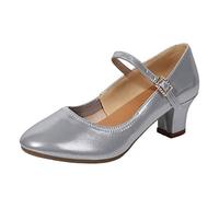 Mary Jane - Sandali da donna con tacco a blocco, sandali da ballo da donna, con punta chiusa, cinturino con fibbia impreziosita da strass, ciabatte versatili per allenamento da sala da ballo, gare
